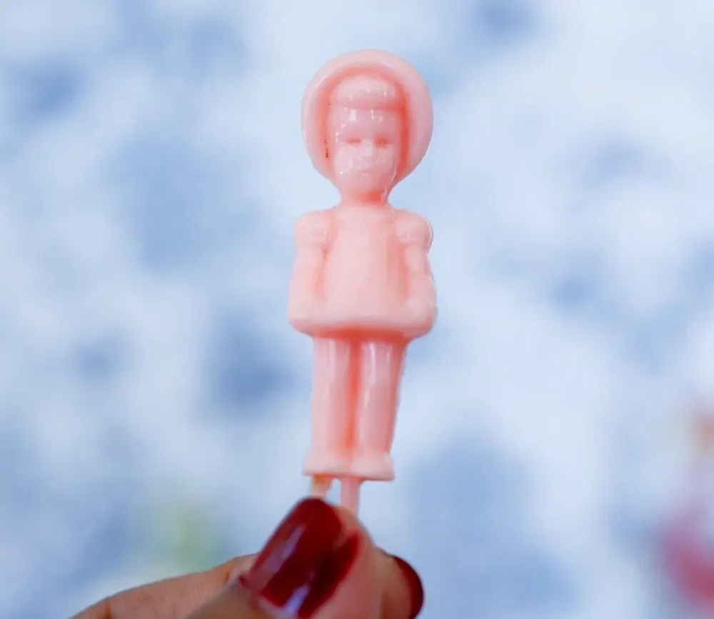VTG Set of 7 Pink Bonnet Girl Cake Topper Candle Holder Kids Birthday Retro MCM